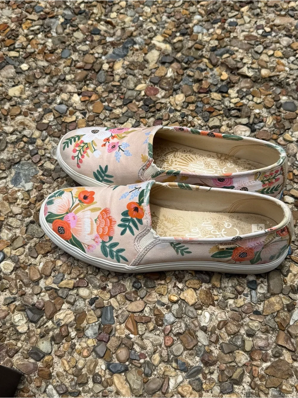 Keds x Rifle Paper Double Decker Floral Slip On Sneakers WF61775 Pink Womens 8